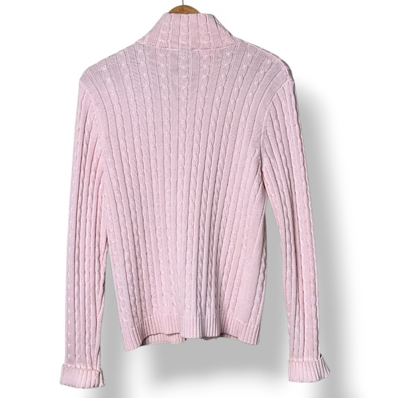 DAILY WOMEN Cotton Blend Pink Long Sleeve Cable Knit Full Zip Cardigan Sweater L - Picture 3 of 8
